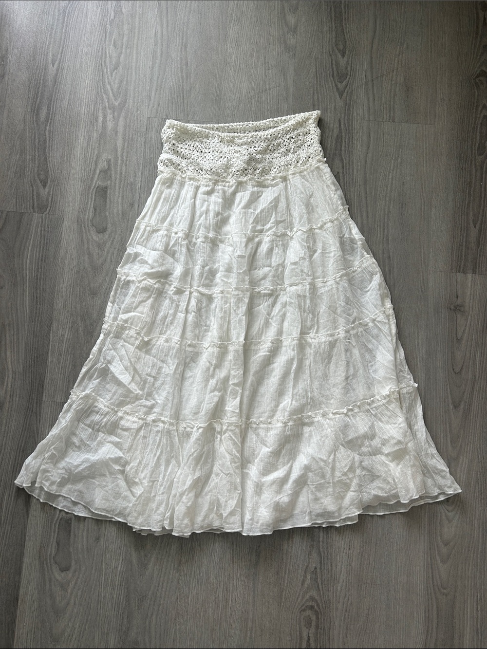 Kimchi Blue White Tiered Crochet-Waist Maxi Skirt